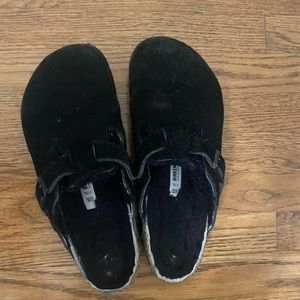 Black Sherpa Suede Boston Birkenstocks